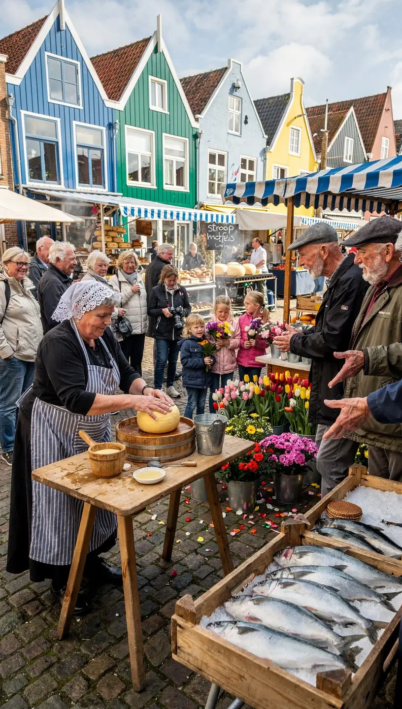 Kleine kinderen gekleed in traditionele klederdracht, spelend dichtbij de haven.